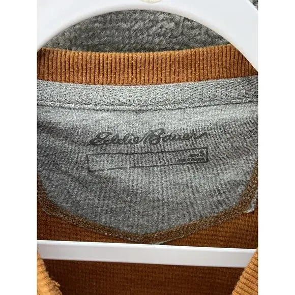 Eddie Bauer Waffle Knit Shirt Mens Size Small Orange-Brown Crew Neck Long Sleeve - Picture 3 of 9